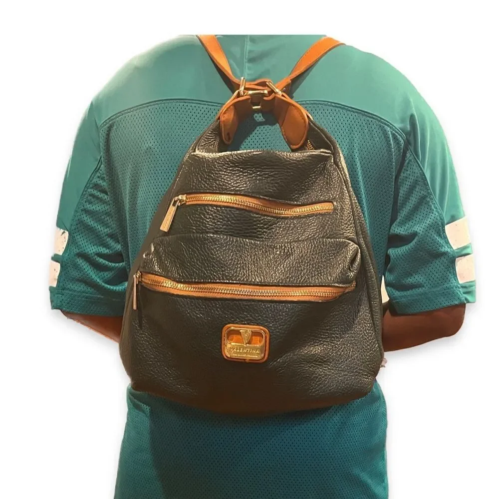 Valentina Emerald Green Pebbled Leather Backpack and Shoulder Bag